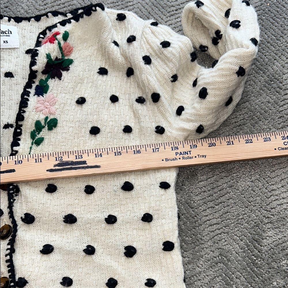 TACH Black and Cream Polka Dot Cardigan Farah Hand-Knitted Wool Cardigan SZ XS - Picture 13 of 15
